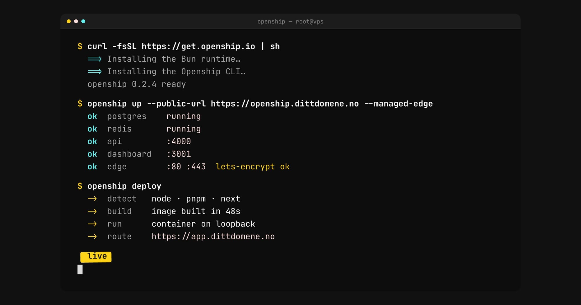 Openship: git push, og appen er live — på din egen VPS